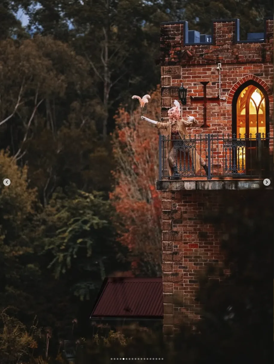 A castle balcony at golden hour